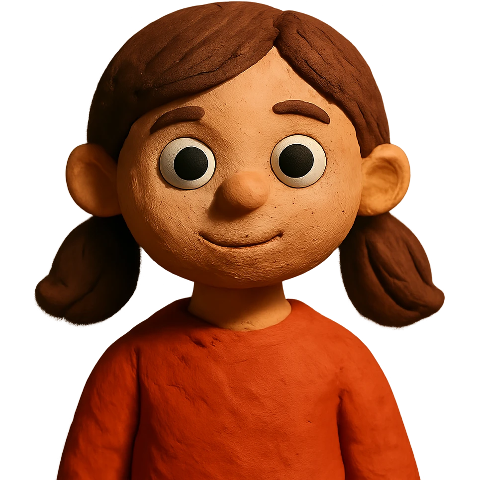 girl with brown eyes and brown hair in claymation style emoji