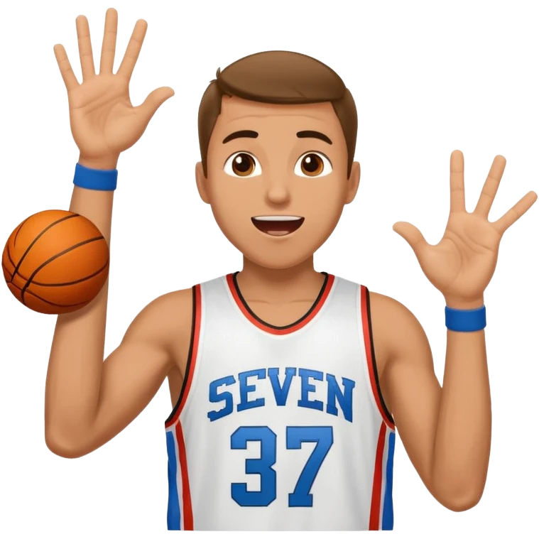 Maverick Trevillian in the crowd at an amateur basketball game. He leans towards the camera and enthusiastically shouts "six seven while performing a distinctive hand gesture: both hands open, palms facing upward, moving up and down as if weighing two options. emoji