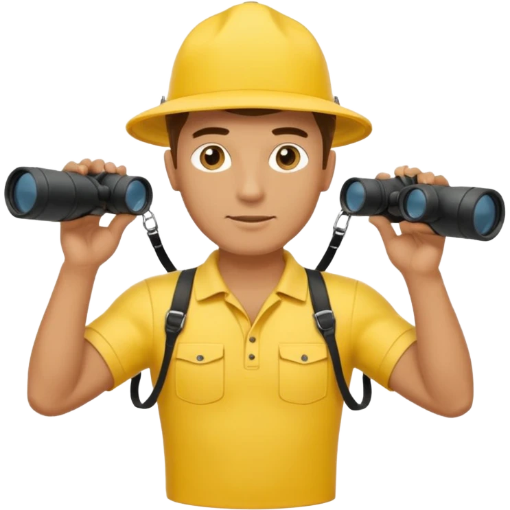 Male lifeguard – yellow shirt, binoculars in hand, scanning the sea, full body emoji