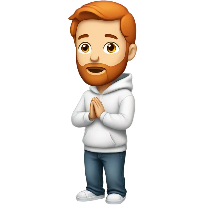 Handsome man with red beard red short hairs and 3 days beard wearing a hoodie as he is praying emoji