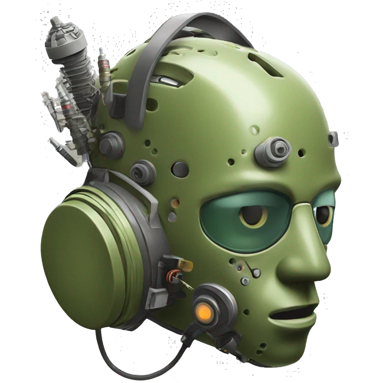 Olive green mohawk cyborg head with respirator mask and circuits emoji