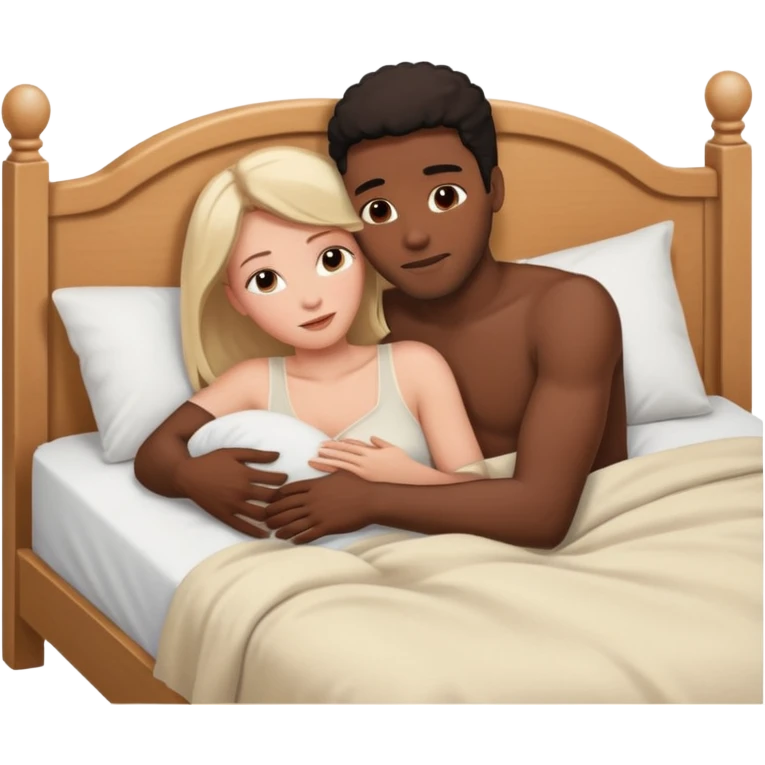 black male white female in bed having sex emoji