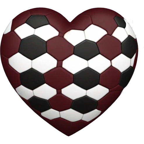 Maroon heart with a white and black soccer ball centered in the middle of the heart emoji