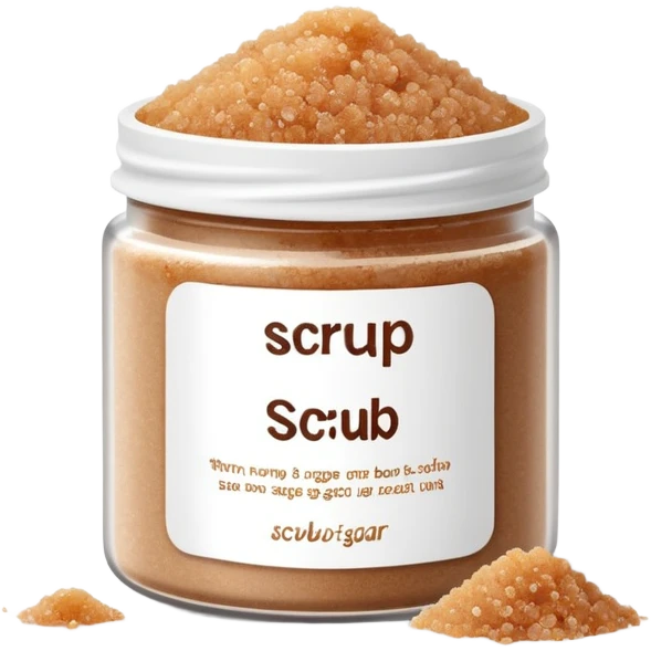 brown sugar body scrub in a white jar with the inscription scrub emoji