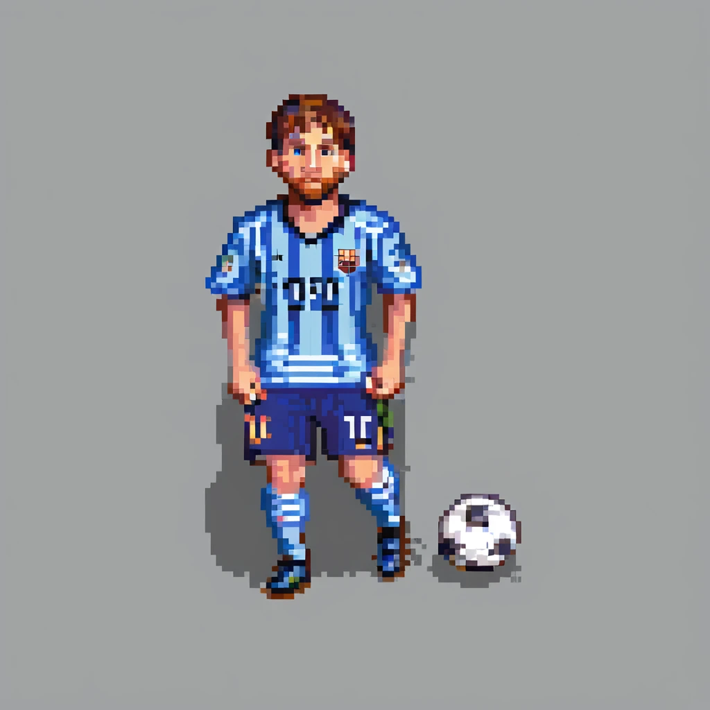 Lionel Messi dribbling a soccer ball, pixel art style, vibrant colors emoji
