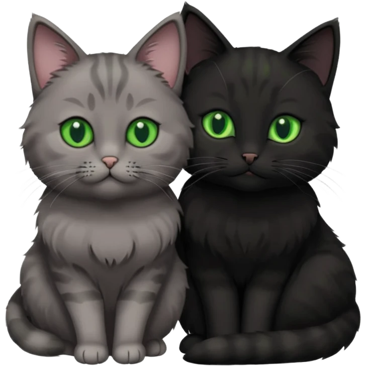 1 grey cat with green eyes and 1 black with green eyes cat cuddling emoji
