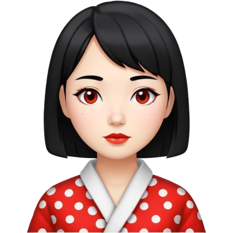 girl with black bob-cut hair, black and red dotted coat, Chinese appearance, looking like a masseuse emoji