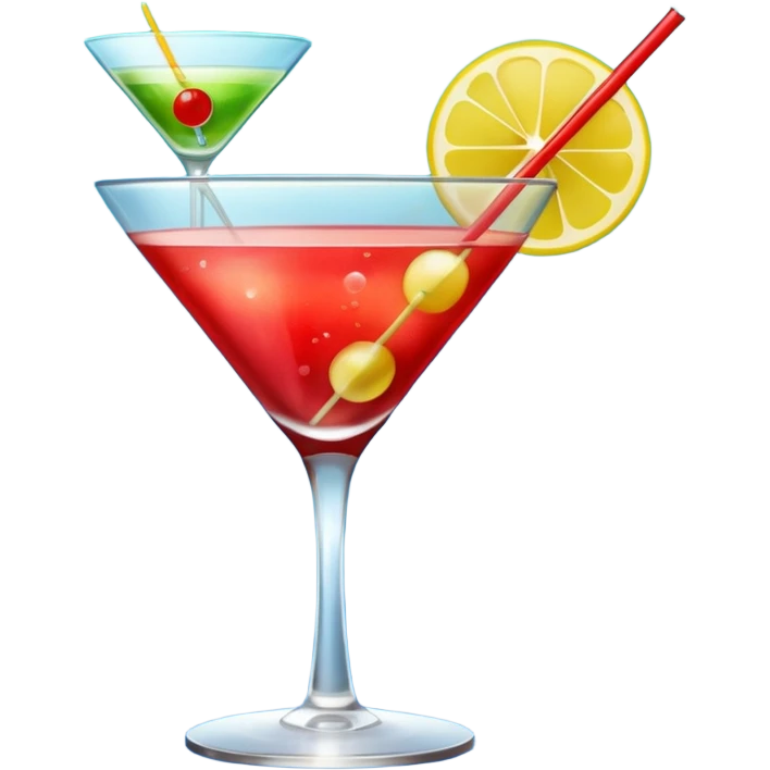 Create an two emoji of red and yellow cocktail, cheers with blue and green cocktail, no skewers emoji