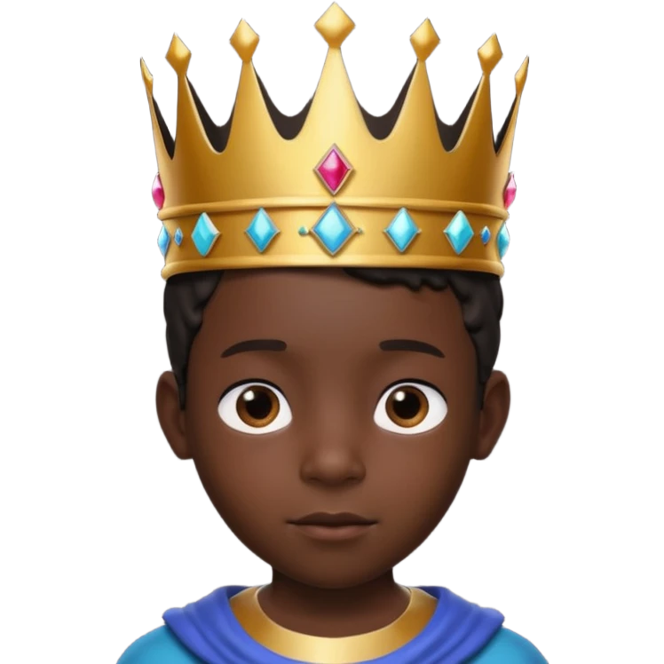 Royal black Kid boy with crown head 3d only face half rotate emoji