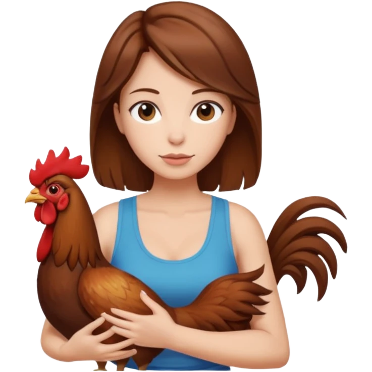 Brown hair large boob Woman tanki top holding rooster emoji