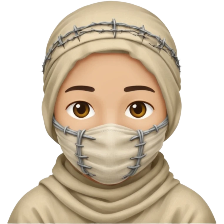 Head wrapped in gauze, mouth sealed with barbed wire. emoji