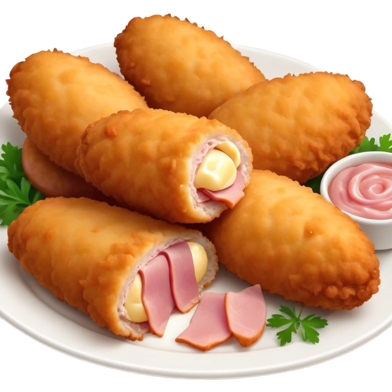 Cinematic Realistic Croquetas Dish Emoji, showcasing crispy, creamy croquettes filled with ham or chicken rendered with lifelike textures and appetizing, dynamic lighting. emoji
