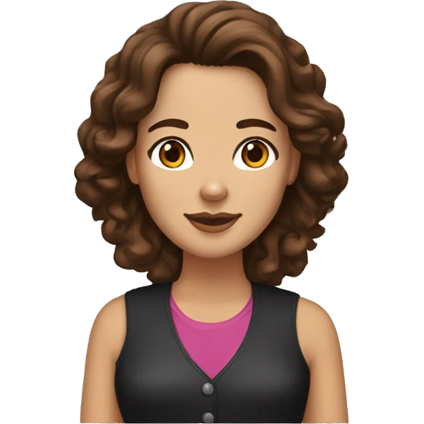 White woman with brown hair and brown eyes with Bernese mountain dog emoji