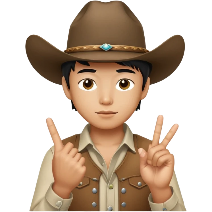 asian boy with cowboy hat and middle finger emoji