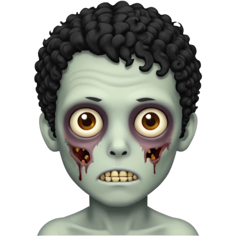 Um garoto zumbi com o cabelo preto cacheado e olhos castanhos emoji