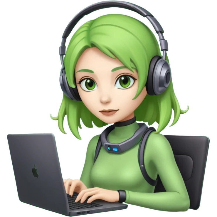 lady alien with only gaming laptop. emoji