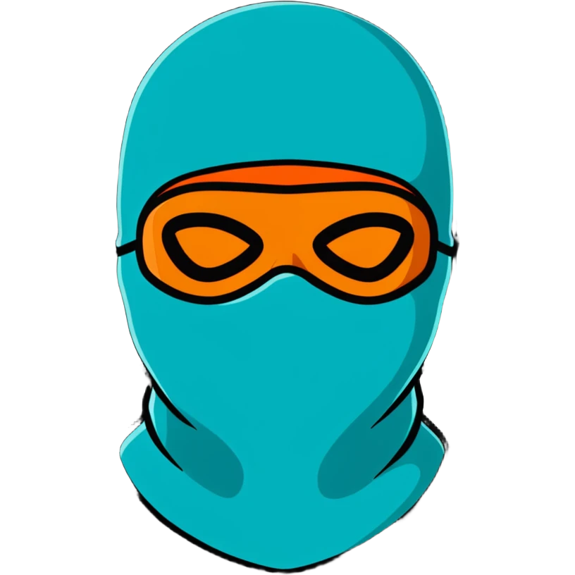 teal and orange ski mask with loving face emoji