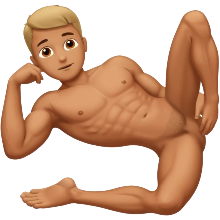 man naked laying on groud flat horizontally with a penis emoji
