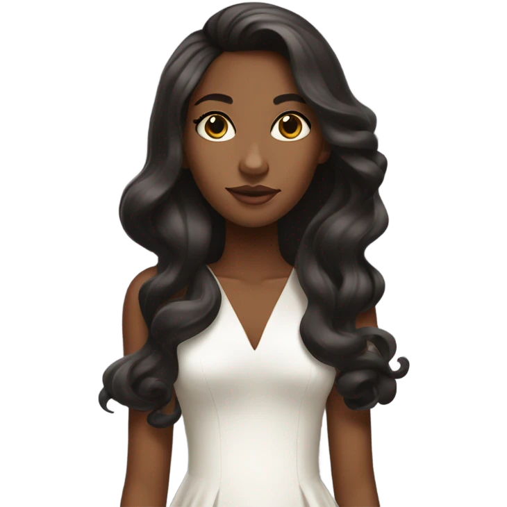 brown skin black girl with long straight hair with blowout curls and a white silk dress emoji