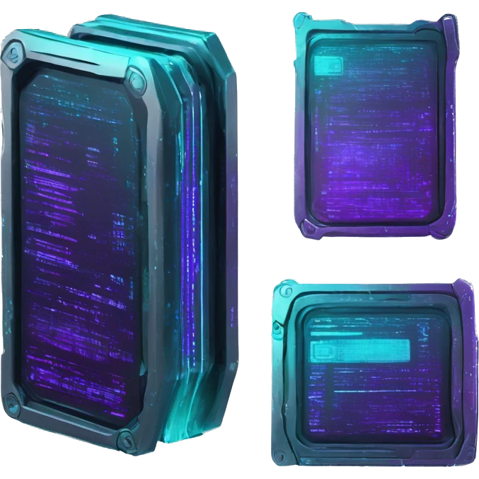 futuristic code scanning device, cyberpunk, cyan and purple colors, top view of scanning code file emoji