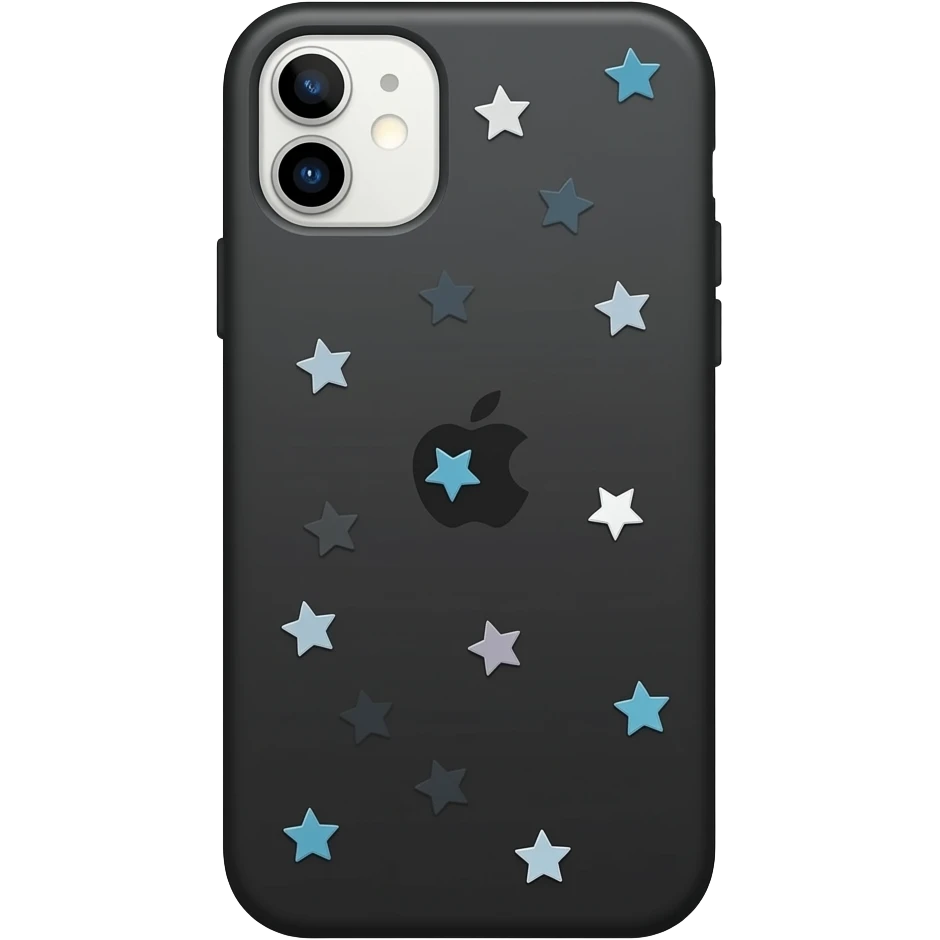 Iphone preto com estrelinhas de adesivo na capinha do celular emoji