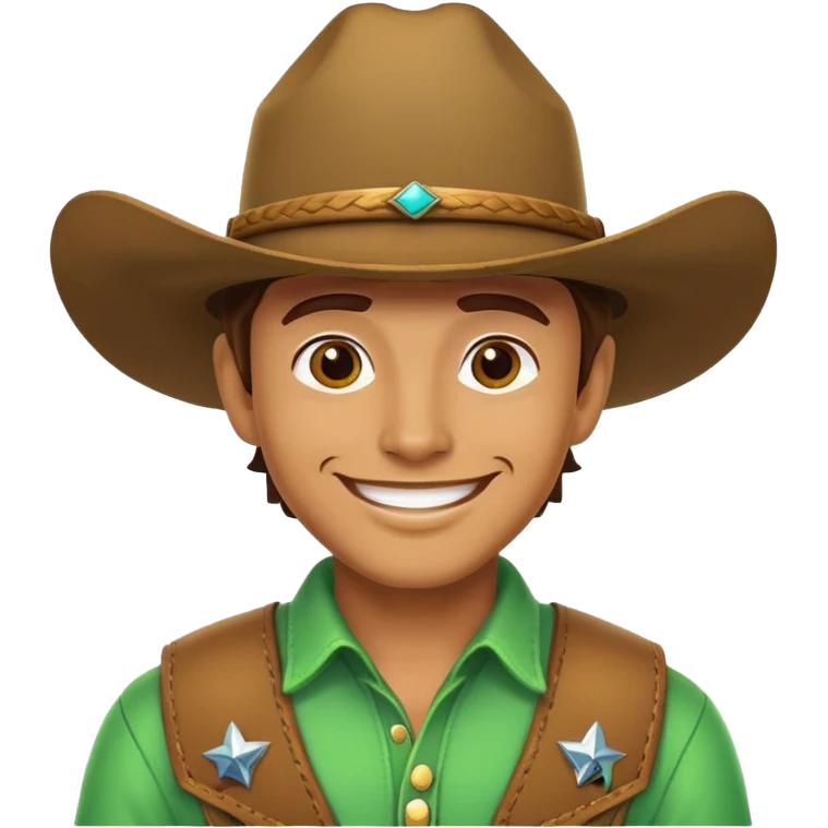 Cowboy with a bright green cowboy hat, smiling face emoji