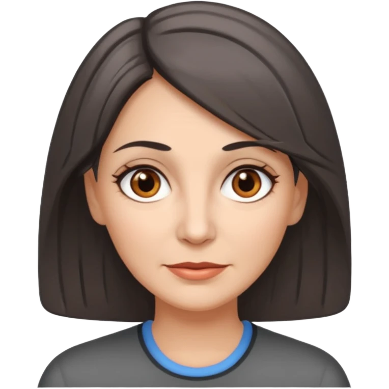 vit medelålders kvinna med grå slingor i mörkbrunt hår bruna ögon emoji