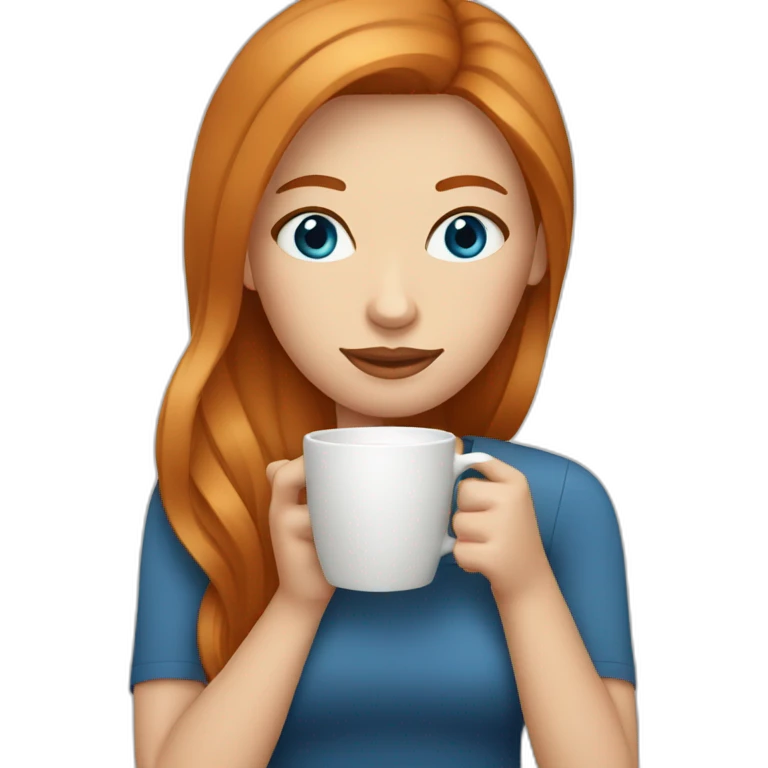 Ginger straight hair and blue eyes woman drinking a coffee emoji