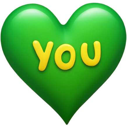 i love u in green heart yellow text emoji