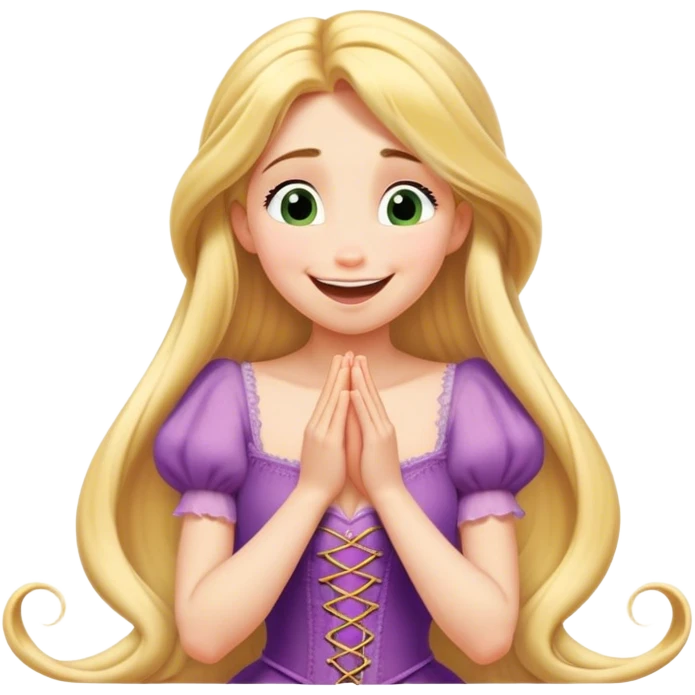 Cinematic Playful Rapunzel Portrait Emoji, Giggling as Pascal sits atop her head, hands cupped over her mouth in a moment of pure joy, her radiance shining through, utterly enchanting! emoji