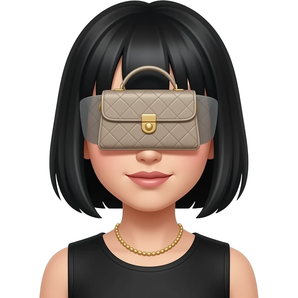 persona elegante con bolsita en los ojos y pelo negro emoji