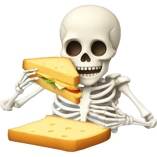 Skeleton eating a sandwich with cheese emoji