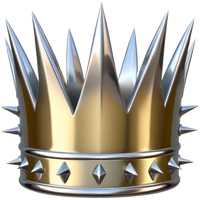 A spiked crown emoji made of silver chrome, sharp yet rounded metallic spikes, glossy reflections, aggressive luxury swag aesthetic, iOS emoji style, centered, clean white background emoji