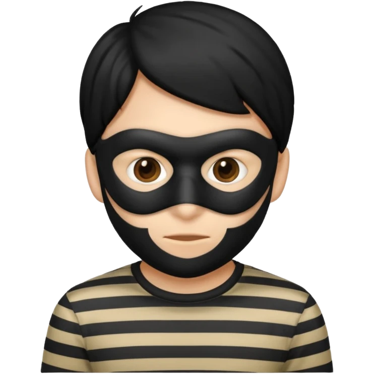 thief emoji wearing a black mask and striped shirt, sneaky expression emoji