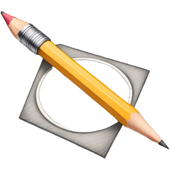 A pencil is placed over a sheet of paper grid, representing the sketching phase of a logo emoji