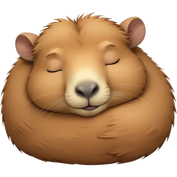 Meme-Worthy cute Sleeping Capybara Portrait Emoji, Head resting peacefully with a contented smile, showcasing luxuriously soft, fluffy fur and eyes gently closed in serene slumber, Simplified yet hilariously adorable features, highly detailed, glowing with a soft, drowsy natural light, high shine, relaxed and utterly lovable, stylized with an air of playful laziness, bright and heartwarming, soft glowing outline, capturing the essence of a sleeping capybara that feels destined to become the next viral sensation of adorable rest! emoji