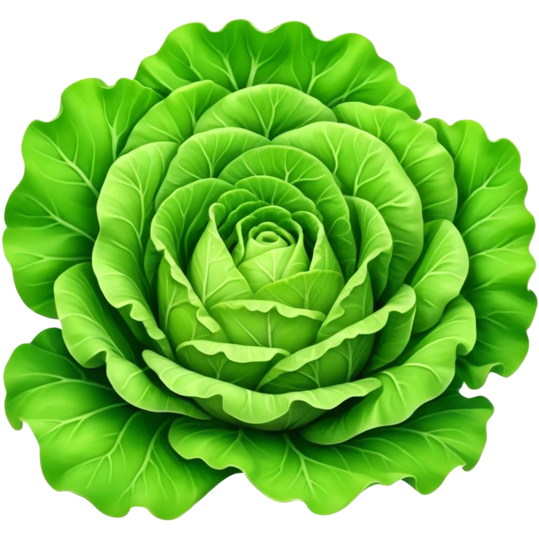 Cinematic crisp green lettuce, fresh and leafy, slightly curled edges, detailed textures, vibrant and refreshing, ultra-realistic and inviting. emoji