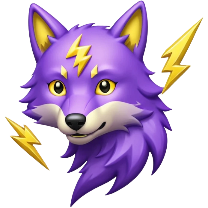 Purple wolf with a yellow lightning bolt emanating from its eyes. Glitter texture everywhere. emoji