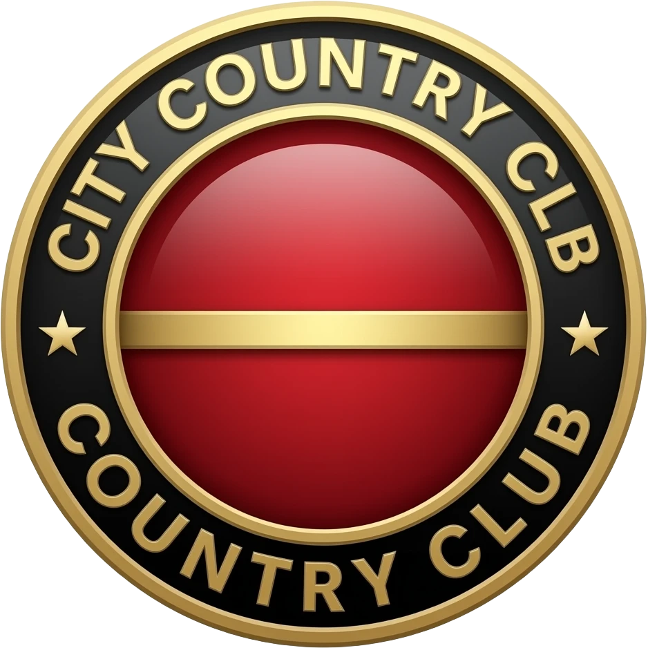 skin city country club with a line in the middle red black gold crest emoji
