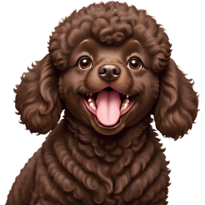 Cinematic Cute Yawning Chocolate Poodle Portrait Emoji, Head tilted slightly with a dramatic, wide-open yawn, displaying a soft, curly chocolate Fur with a refined texture, floppy ears slightly drooping, round brown eyes barely open in drowsy contentment, Simplified yet irresistibly adorable features, highly detailed, glowing with a soft, cozy glow, high shine, relaxed yet expressive, stylized with a touch of whimsy, bright and endearing, soft glowing outline, capturing the essence of a sleepy yet affectionate companion, so drowsy it feels like it could stretch right out of the screen and curl up for a nap! emoji