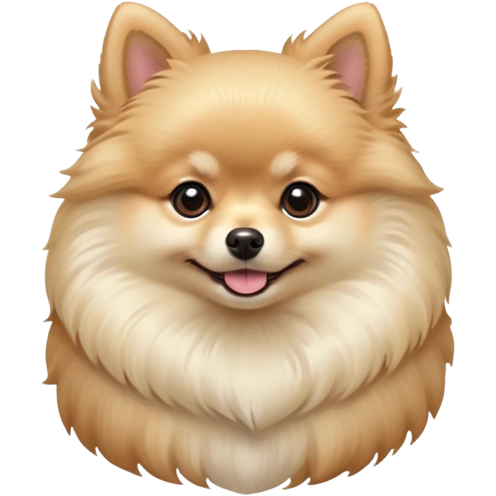 Cinematic Cute Cream Pomeranian Portrait Emoji, Head tilted playfully and inquisitively, featuring a luxurious, fluffy cream Fur with a natural sheen, round, sparkling dark eyes filled with curiosity, Simplified yet irresistibly adorable features, highly detailed, glowing with a warm, friendly glow, high shine, affectionate and lively, stylized with a touch of whimsy, bright and endearing, soft glowing outline, capturing the essence of a mischievous yet loving pup, so playful it feels like it could scamper out of the screen and into your arms! emoji