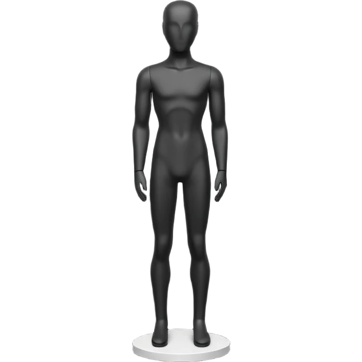 Minimalistic flat vector icon, iOS style, thin black contour on white background. Matte black mannequin in front of in 3D monochrome style. emoji