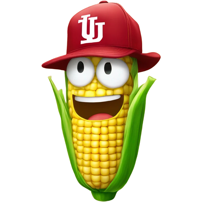 Corn on the cob with an IU Hoosiers hat on emoji