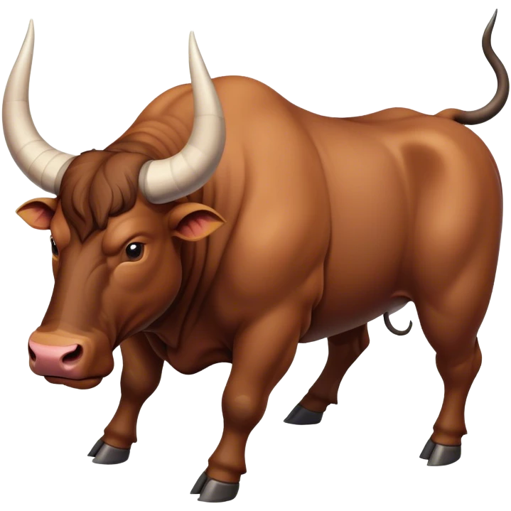 Top-down view of a muscular bull facing left, with visible curved horns and strong back emoji