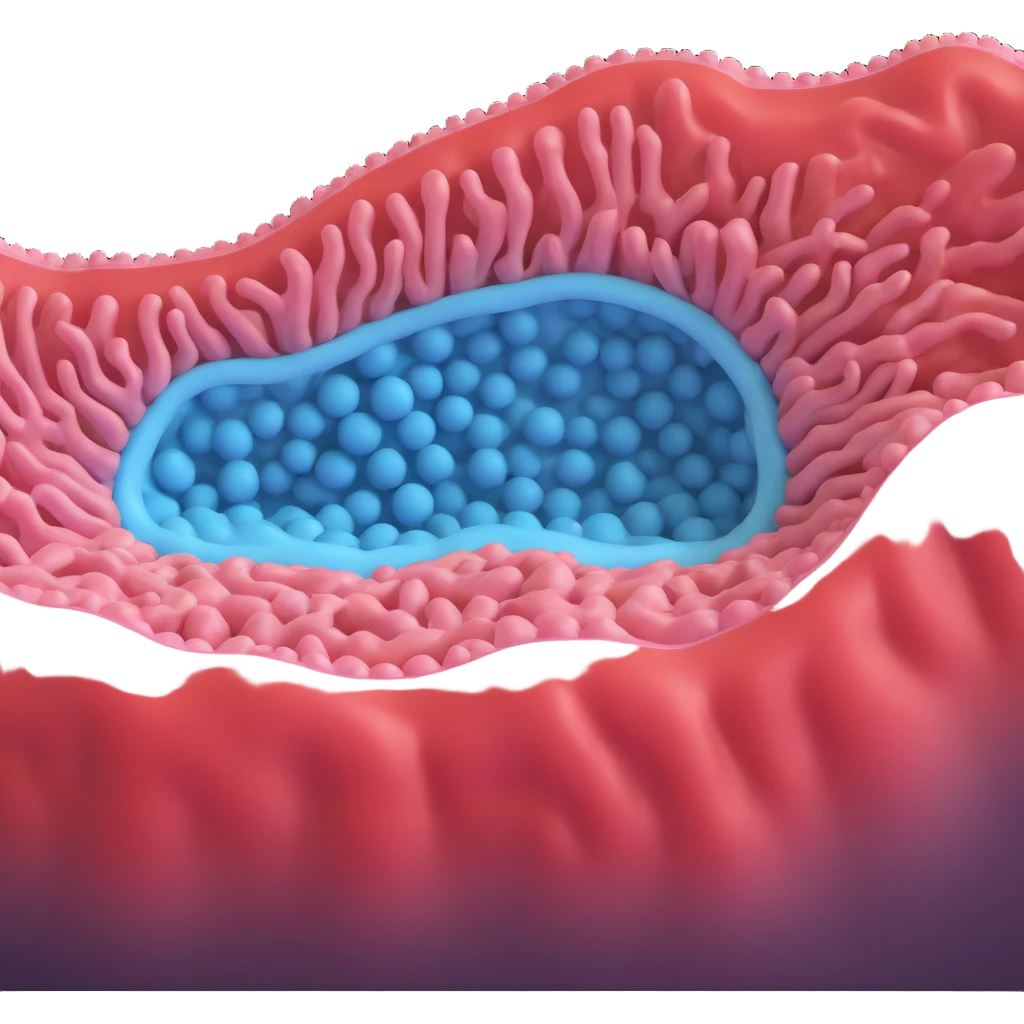 simple 3D cross-section of a biomembrane with a double phospholipid bilayer and one large channel protein spanning the membrane, minimal detail, clear and educational emoji
