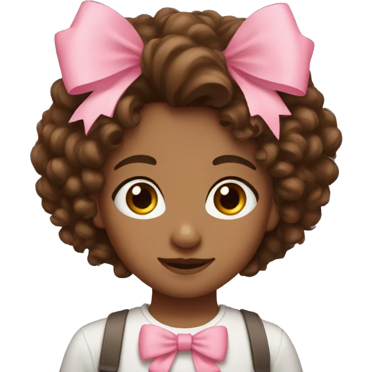 Brown curly hair girl with pink bow emoji