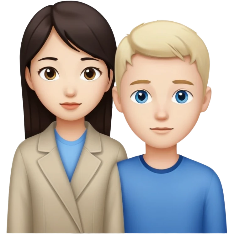 Asian girl with brown eyes and white boy with blue eyes couple emoji