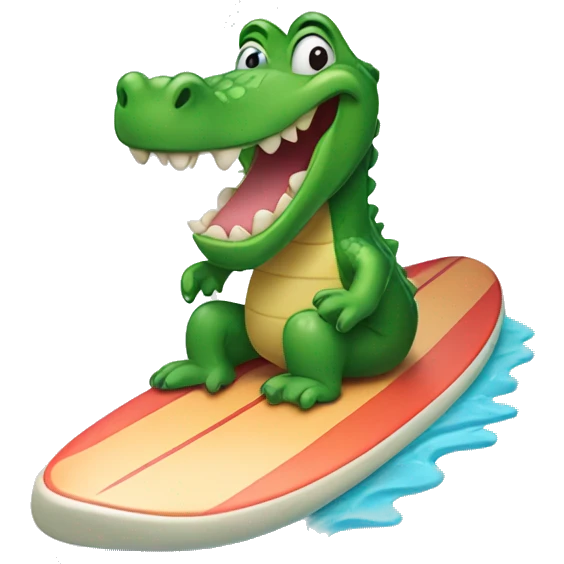 Smiling alligator on a surfboard emoji