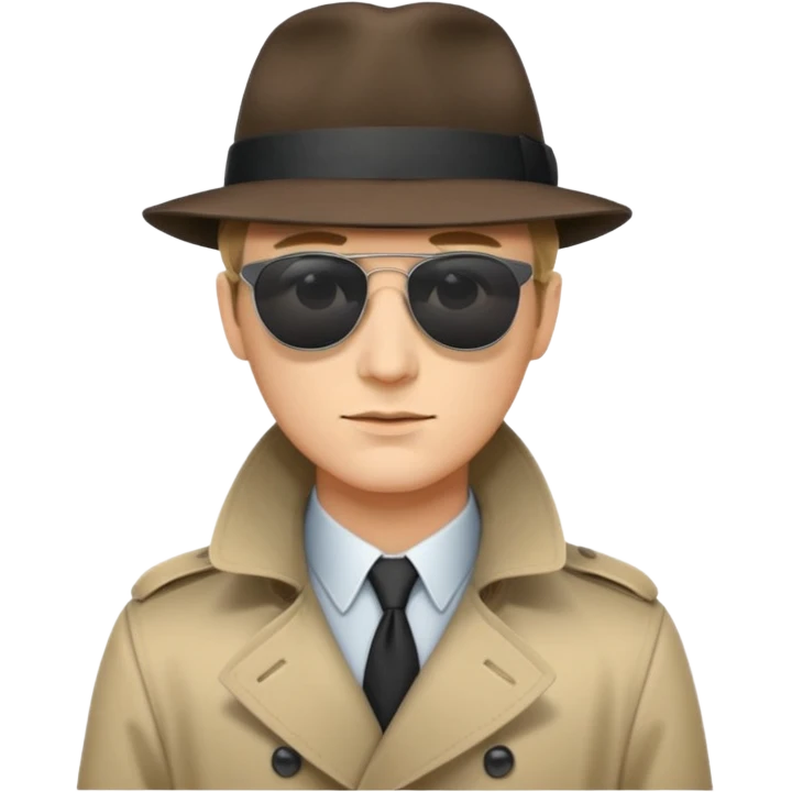 spy wearing sunglasses, a fedora and trench coat emoji