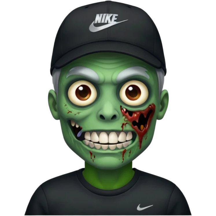 Faça um zombie com uma blusa da Nike preta com um boné preto da Nike tbm, que o zombie tenha dentes de prata  emoji
